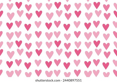 Cute Hearts Seamless pattern. Pink Hearts Isolated. Funny Infantile Style Romantic Print for Fabric, Textile, Valentines. Vector illustration.