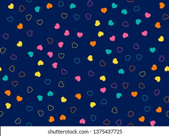 Cute hearts seamless pattern. Small hearts. Colorfull pattern with small hearts on blue background. Template for greeting card Happy Valentines day, textile design, love concept. Vector illustration.