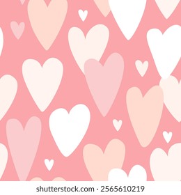 Cute hearts seamless vector pattern. Valentines day background. Flat design endless chaotic texture made of tiny heart silhouettes. Shades of old pink.