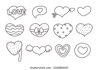 cute Hearts Set. Doodle Style. Collection of Design elements for postcards, stories, Wedding and Valentine day invitation and greeting cards design