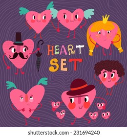 Cute hearts vector set. Ideal for valentine's day and weddingin a colorful style.