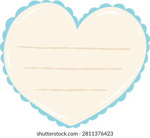 a cute heart-shaped blank note with three lined spaces for writing a message. The heart has a scalloped blue border and a creamy white center, perfect for expressing affection or leaving a reminder