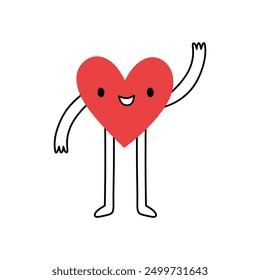 Cute heart-shaped character isolated on white background. Vector hand-drawn illustration in doodle style. Perfect for Valentine's Day designs, cards, logo, decorations.