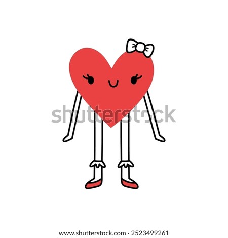 Cute heart-shaped character isolated on white background. Vector hand-drawn illustration in doodle style. Perfect for Valentine's Day designs, cards, logo, decorations.