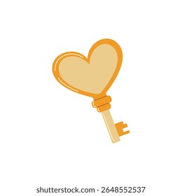 Cute heart-shaped key in warm yellow colors. Romantic and whimsical style, perfect for Valentine’s Day, love-themed cards, or fantasy designs.