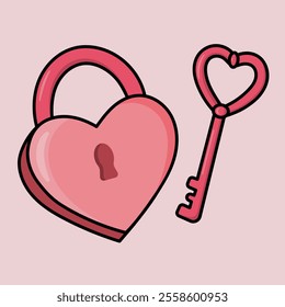 Cute Heart-shaped lock and key