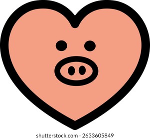 Cute heart-shaped pig face cartoon illustration. Fun and quirky vector design perfect for love, animal, and character-themed content.