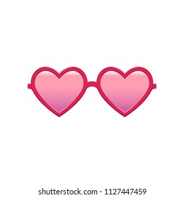Cute heart  shaped sunglasses and pink tinted lenses   plastic frame  Fashion women's accessory  Protective eyewear  Flat vector design