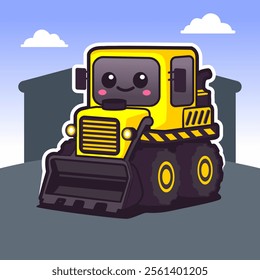 Cute heavy equipment flat cartoon - bulldozer