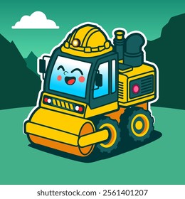 Cute heavy equipment flat cartoon - slender