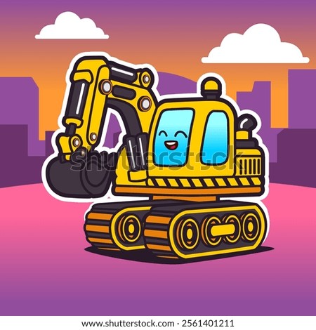 Cute heavy equipment flat cartoon - excavator