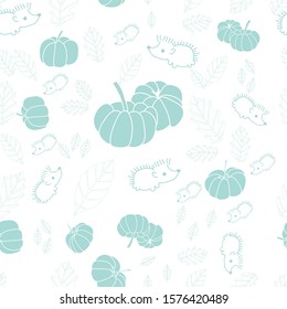 A cute Hedgedog with pumpkins and leaves all around, in an autumn atmosphere