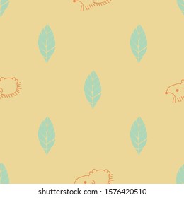 A cute Hedgedog with pumpkins and leaves all around, in an autumn atmosphere