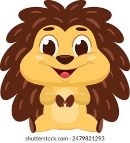 Cute Hedgehog Animal Cartoon Character. Vector Illustration Flat Design Isolated On Transparent Background