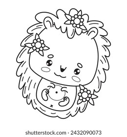 Cute hedgehog. Animal outline kawaii character. Vector illustration. Line drawing, coloring book. Kids collection