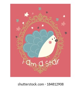cute hedgehog animal vector print design frame stars