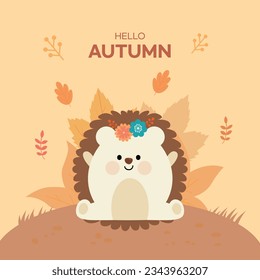 A cute hedgehog with an autumn background