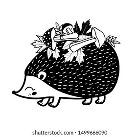 Cute hedgehog. Autumn. Fall. Vector illustration.