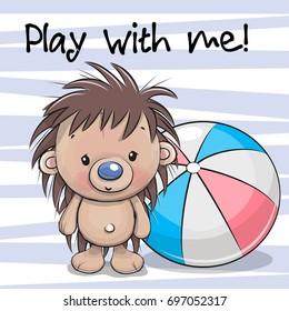 Cute Hedgehog with a ball on a blue background