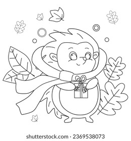 Cute Hedgehog Brings Present Coloring Page