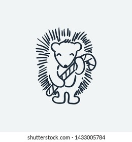 Cute hedgehog with candy. Cartoon hand drawn vector illustration. Nice for t-shirt print, kids wear fashion design, clip-art, baby shower invitation cards