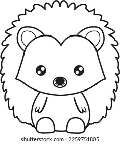 Cute hedgehog cartoon. Black and white lines. Coloring page for kids. Activity Book.