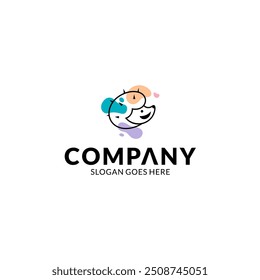 Logotipo de personagem de desenho animado ouriço bonito com elementos de bolha coloridos