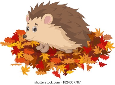 Cute hedgehog cartoon on autumn leaves