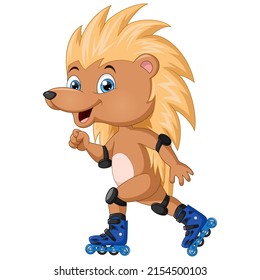 Cute-Hedgehog-Cartoon mit Rollerblendung