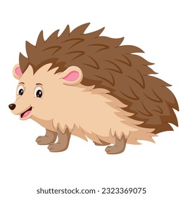 Cute hedgehog cartoon smiling isolated on white background. Vector illustration