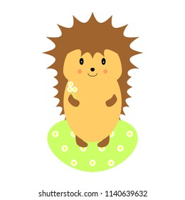 Cute hedgehog with chamomile flowers. Vector illustration, cartoon
