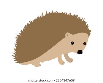 Cute hedgehog character in flat style. Baby hedgehog isolated on white background. Prickly animal in children style, side view. Flat vector illustration