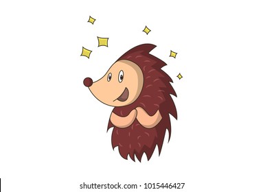 Cute Hedgehog Character Happy. Vector illustration. isolated on white background.