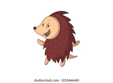 Cute Hedgehog Character Happy. Vector illustration. isolated on white background.
