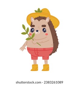Caracteres de edgehog en sombrero y pantalones cortos con vectores de peluca verde Ilustración