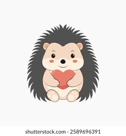 Cute hedgehog character holding heart in paws. Vector illustration