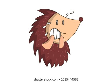 Cute Hedgehog Character Scared. Vector illustration. isolated on white background.