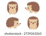 Cute Hedgehog Character Set in Different Poses, Kawaii Hedgehog Mascot Collection, Adorable Forest Animal Wildlife Vector Illustration for Kids