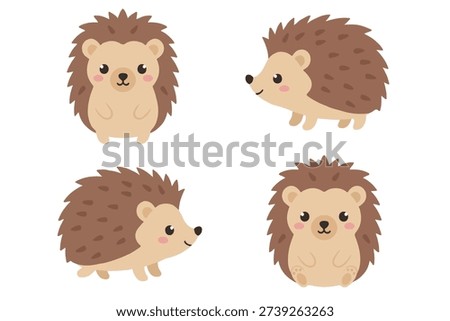 Cute Hedgehog Character Set in Different Poses, Kawaii Hedgehog Mascot Collection, Adorable Forest Animal Wildlife Vector Illustration for Kids