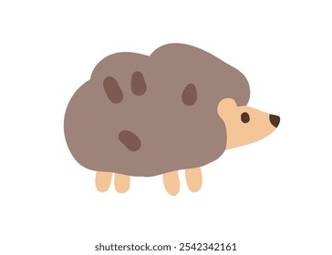 Cute hedgehog character, side view. Adorable fluffy forest animal profile. Baby fauna in kawaii style. Childish kids flat graphic vector illustration isolated on white background