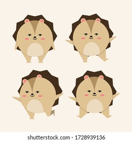 Cute Hedgehog character vector illustration set in cartoon, flat style