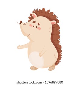 Cute Hedgehog Character Walking in the Forest Vector Illustration