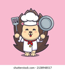 cute hedgehog chef mascot cartoon character
