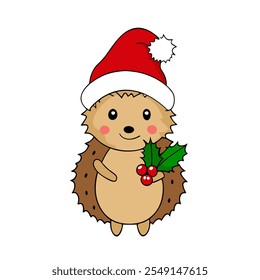 Cute Hedgehog in Christmas Costume Vector Illustration for Holiday Season Design and Decor