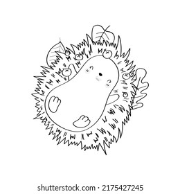 Cute Hedgehog Clipart Black And White For Kids Holidays And Goods. Happy Clip Art Hedgehog For Coloring Page. Vector Illustration Of A Forest Animal For Stickers, Prints For Clothes, Baby Shower. 