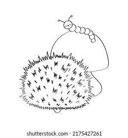 Cute Hedgehog Clipart Isolated On White Background. Funny Clip Art Hedgehog Black And White. Vector Illustration Of A Forest Animal For Stickers, Baby Shower Invitation, Prints For Clothes. 