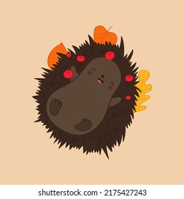 Cute Hedgehog Clipart for Kids Holidays and Goods. Happy Clip Art Hedgehog Lies on its Back. Vector Illustration of a Forest Animal for Stickers, Prints for Clothes, Baby Shower Invitation. 