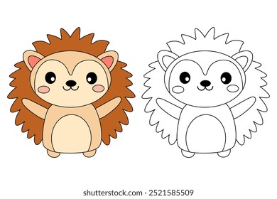 Páginas de coloração de ouriço bonito para crianças. Trace e cor ouriço. Hedgehog em um vetor de fundo branco. Livro de colorir para crianças. Planilhas para jardim de infância e pré-escola imprimíveis para crianças.