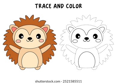 Páginas de coloração de ouriço bonito para crianças. Trace e cor ouriço. Hedgehog em um vetor de fundo branco. Livro de colorir para crianças. Planilhas para jardim de infância e pré-escola imprimíveis para crianças.