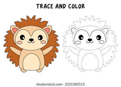 Páginas de coloração de ouriço bonito para crianças. Trace e cor ouriço. Hedgehog em um vetor de fundo branco. Livro de colorir para crianças. Planilhas para jardim de infância e pré-escola imprimíveis para crianças.